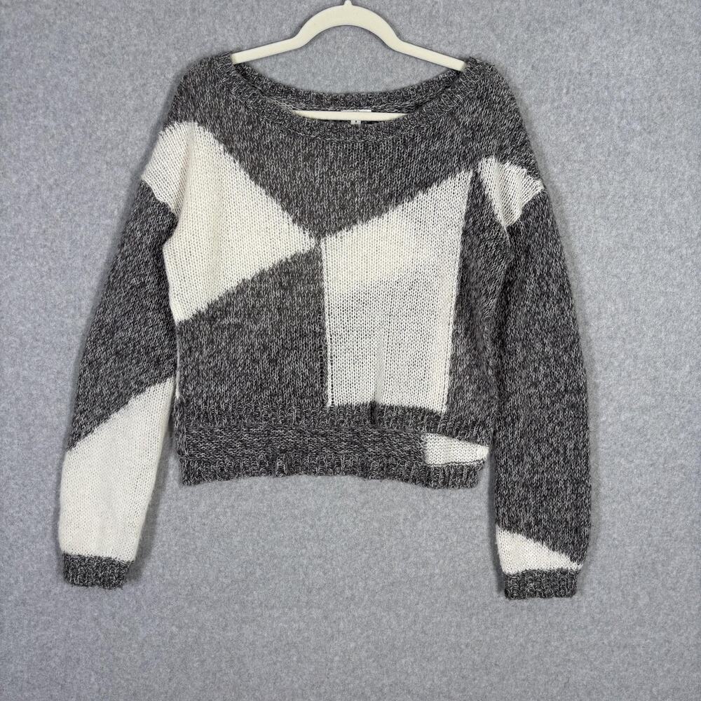 BP‎ Sweater Medium Cream Color Block Marled Crop High Low Slit Sides Streetwear